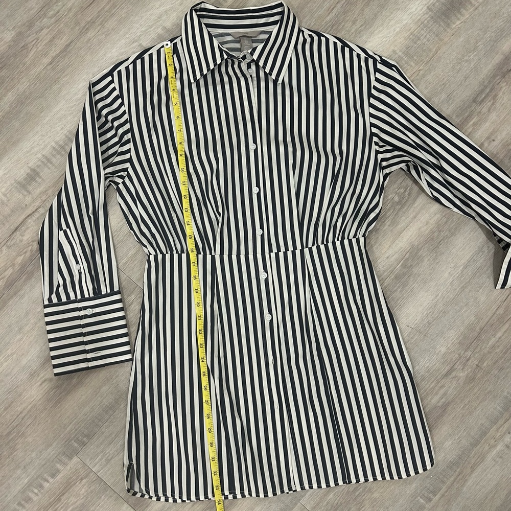 H&M Navy Striped Long Sleeve Full Buttoned Mini Dress - Picture 11 of 13